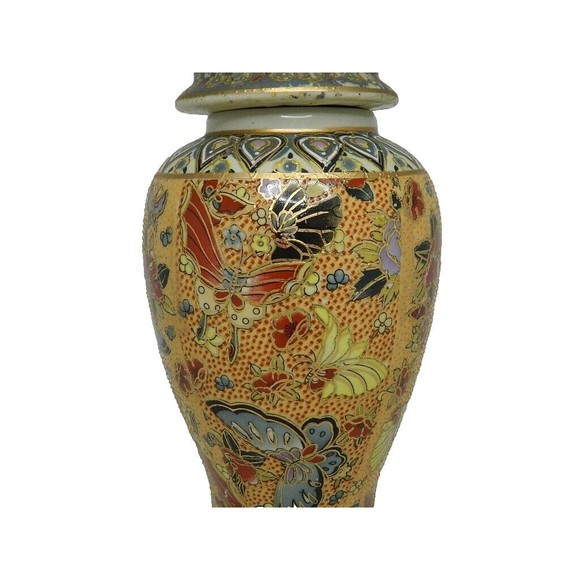 Garden Ridge Porcelain Vase with Lid Hand painted Butterflies & Flowers 11.75"H - Picture 7 of 15